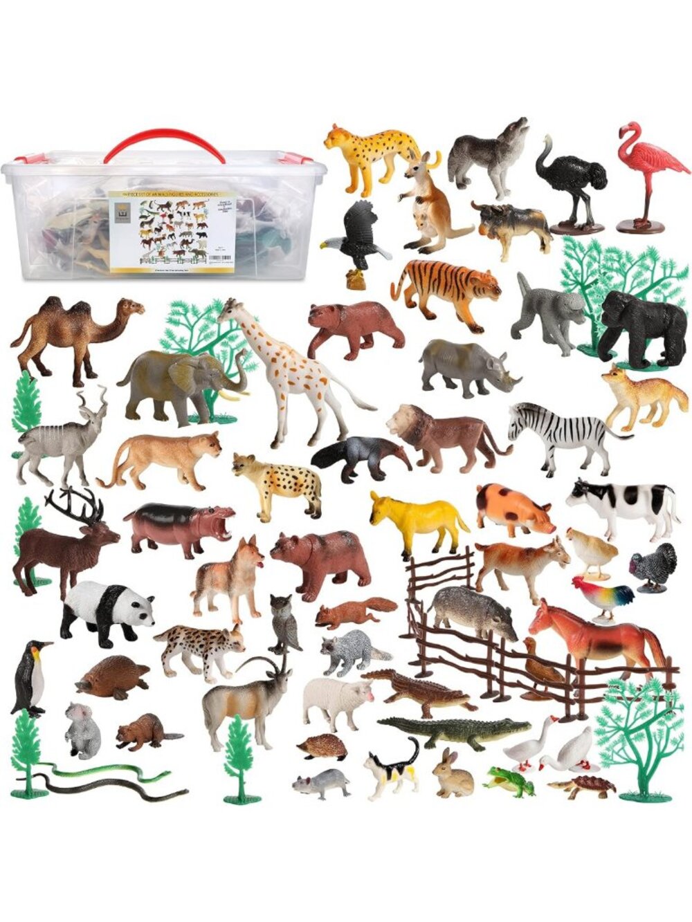 100-Piece Animal Figurines & Accessories Set with Storage Container - Fun